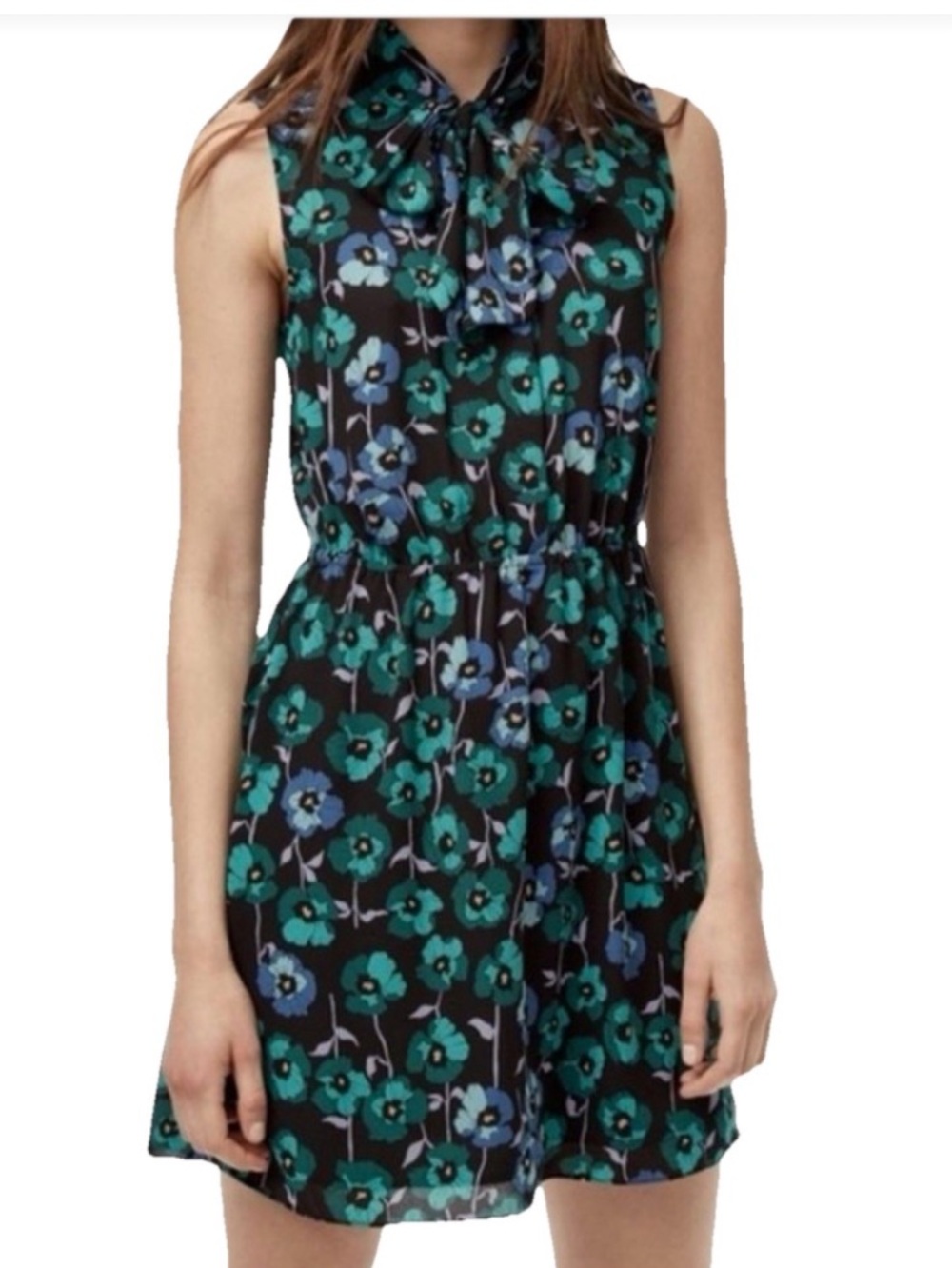 Sunday Best Black Mini Dress with Teal & Blue Floral Bow